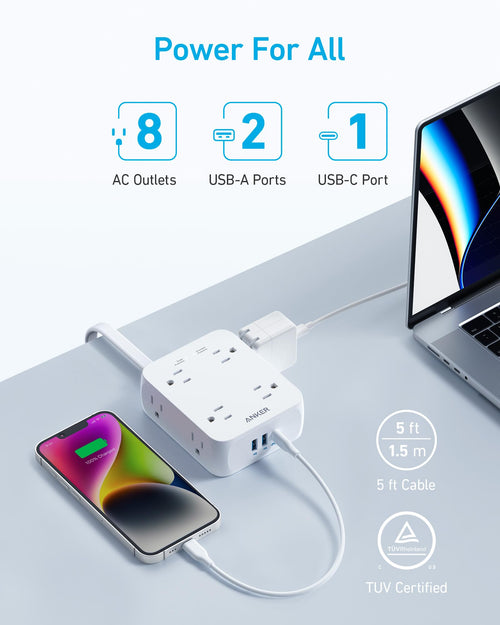 Anker 341 USB charging power strip with multiple USB ports for convenient device charging and power management.