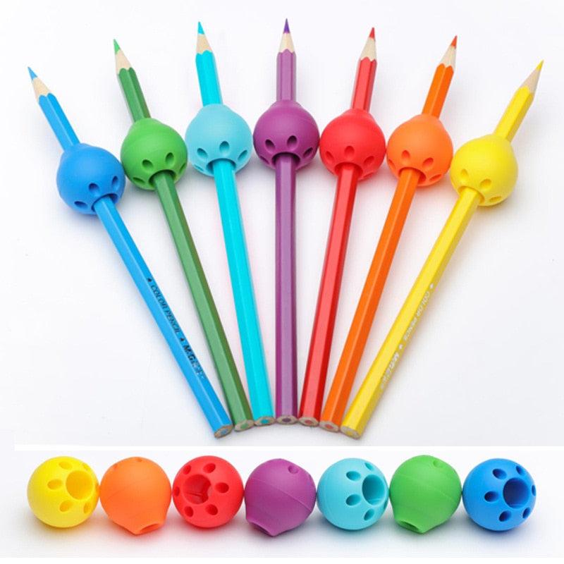 Set of 1-3 colorful silicone pen grips for children and adults, ergonomic pencil covers for improved writing comfort.