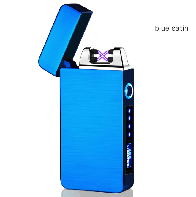 Stevvex electric plasma windproof lighter with metal body, USB rechargeable, double ARC, battery indicator, modern design.