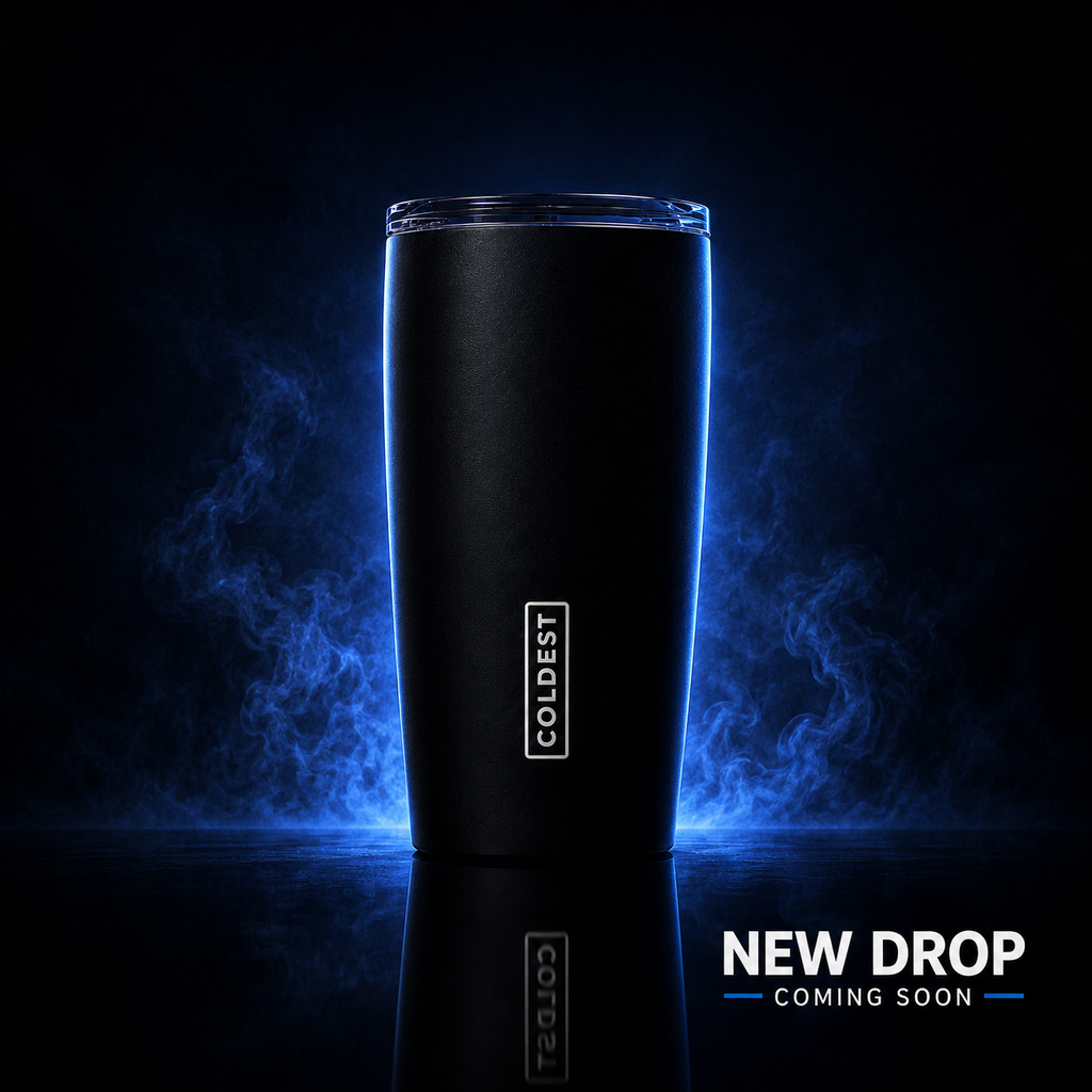 Coldest 20 oz Tumbler v2 hydration bottle with black lid and stainless steel body, designed for keeping drinks hot or cold.