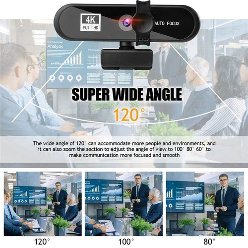 Stevvex 2K 4K conference webcam with autofocus, built-in microphone, USB connection, suitable for office meetings, streaming, and recording