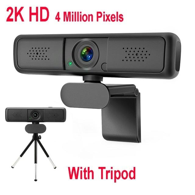 Stevvex 2K 4K conference webcam with autofocus, built-in microphone, USB connection, suitable for office meetings, home, and streaming.