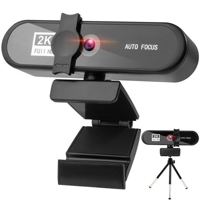 Stevvex 2K 4K conference webcam with autofocus, built-in microphone, USB connection, ideal for office meetings, streaming, and video calls.