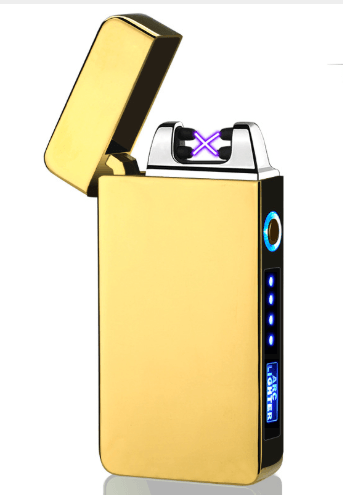 Stevvex electric plasma lighter with modern metal design, windproof double arc, USB rechargeable, and battery indicator.