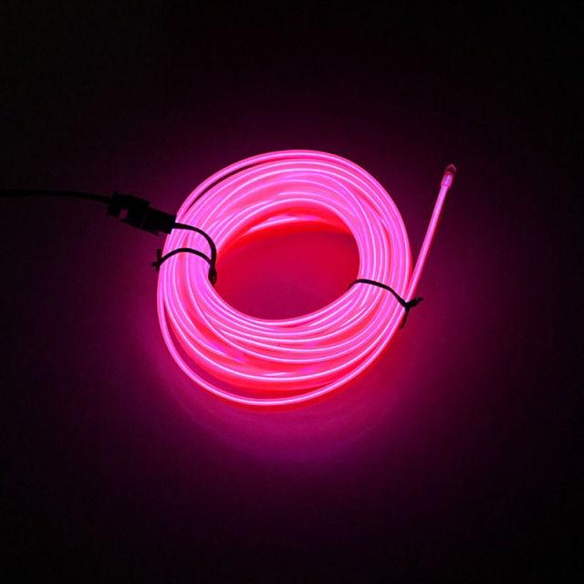 Flexible 5m multicolor LED car interior atmosphere lamp strip with USB, decorative ambient lighting for dashboard and console.