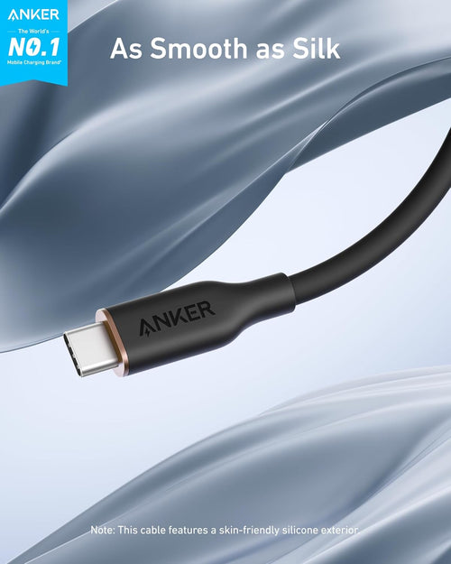 Anker 643 USB-C to USB-C silicone charging cable, blue, designed for fast and durable power transfer.