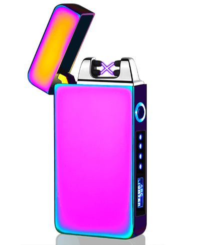 Stevvex electric plasma windproof lighter with metal body, USB rechargeable, double arc design, and battery indicator displayed