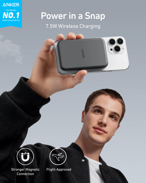 Anker 621 MagGo Magnetic Battery pack for charging, featuring a sleek design and magnetic attachment for easy portable power.