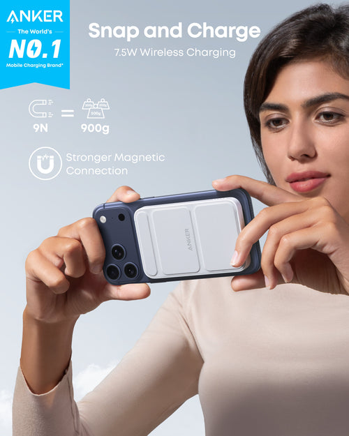 Anker 622 MagGo magnetic battery pack for charging devices, shown attached to a smartphone in a sleek, modern design.
