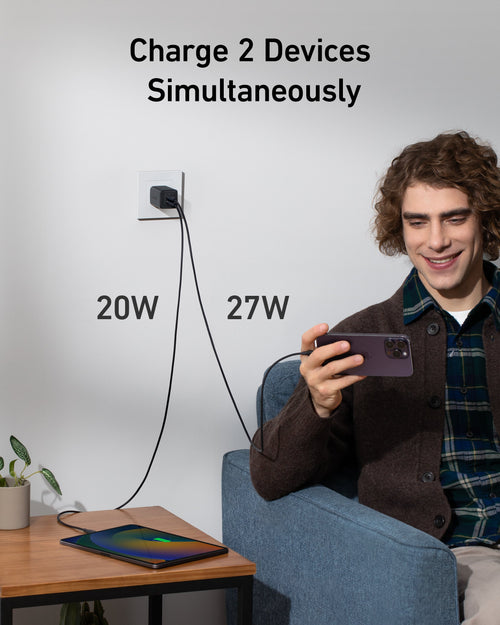 Anker 523 Nano 3 47W charger with compact design and USB-C port, suitable for fast device charging.