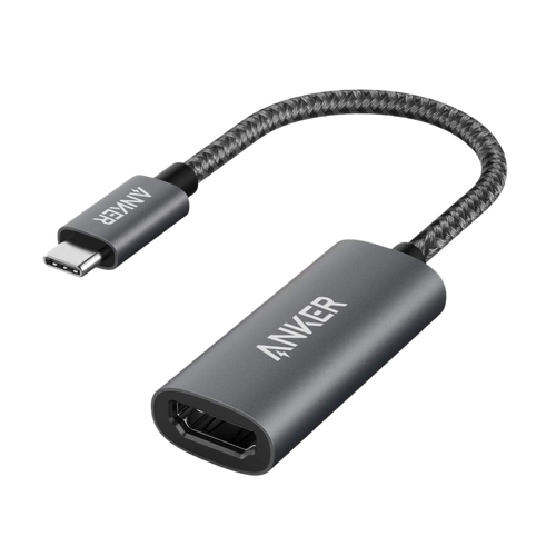 Anker 310 USB-C Adapter with 4K HDMI port for charging and video output, compact black accessory on a white background.