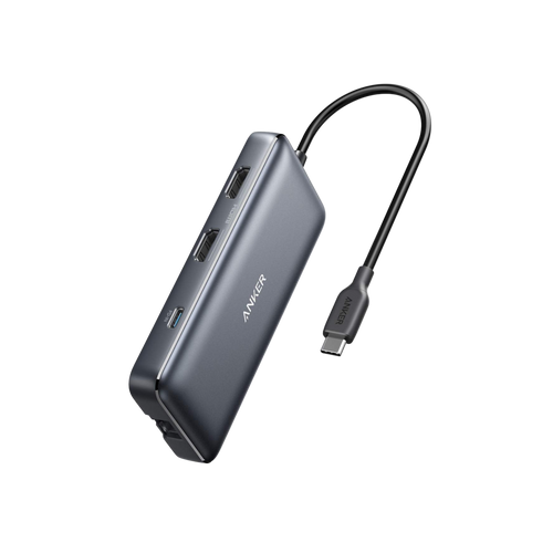 Anker 553 USB-C Hub with 8 ports for charging, featuring multiple connection options for laptops and devices.