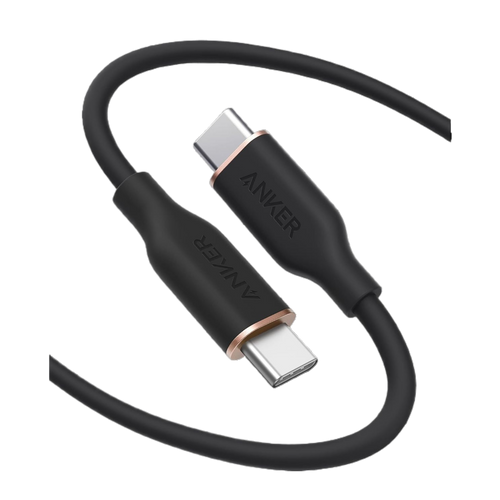 Anker 643 USB-C to USB-C silicone charging cable, black, with flexible design and reinforced connectors for durable charging performance.