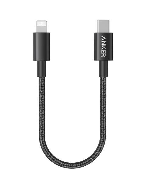 Anker 331 USB-C to Lightning charging cable showing a close-up of the black cable with USB-C and Lightning connectors.