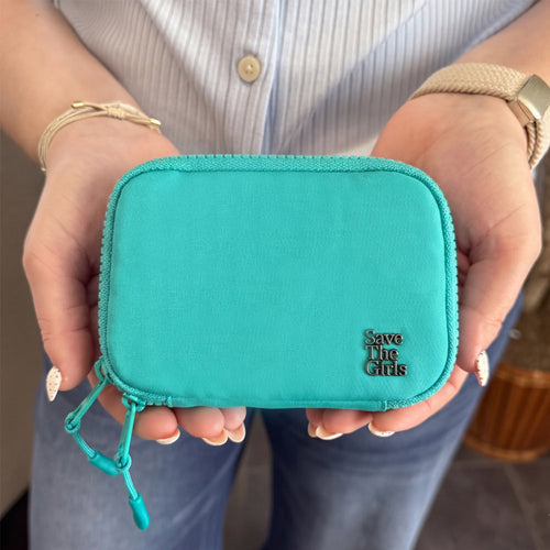 Active Recycled RFID Double Pouch by SaveTheGirls, showing eco-friendly fabric with multiple compartments for secure card storage.