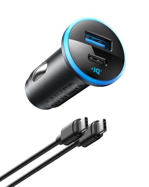 Anker 323 Car Charger with 52.5W power output, compact electronics device with USB ports for charging on the go.