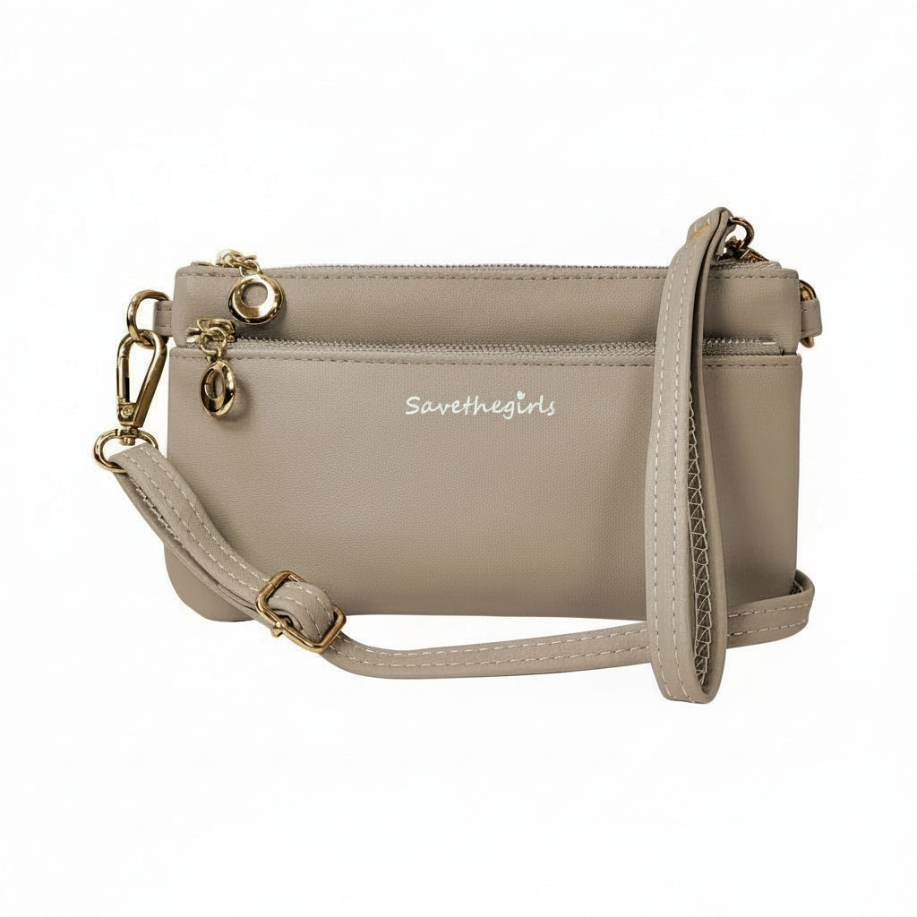 SaveTheGirls Bella RFID wallet with multiple card slots and secure design, shown in black leather.