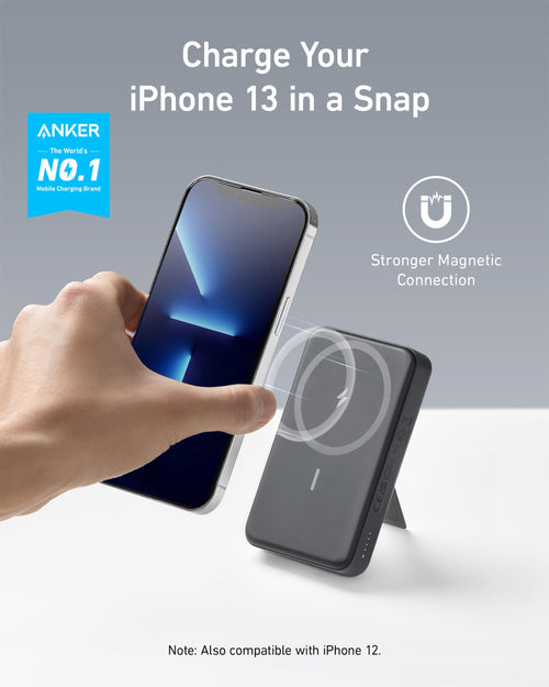 Black Anker 633 Magnetic Battery charging device with sleek design and magnetic connector for compatible smartphones.