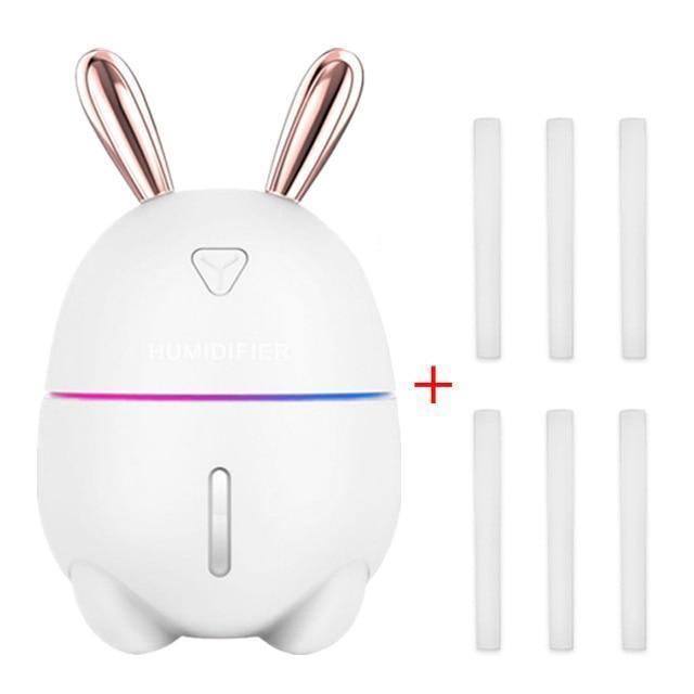 Stevvex 300ML mini air humidifier with cute rabbit design, USB aroma diffuser, colorful night light, ideal for car or office use