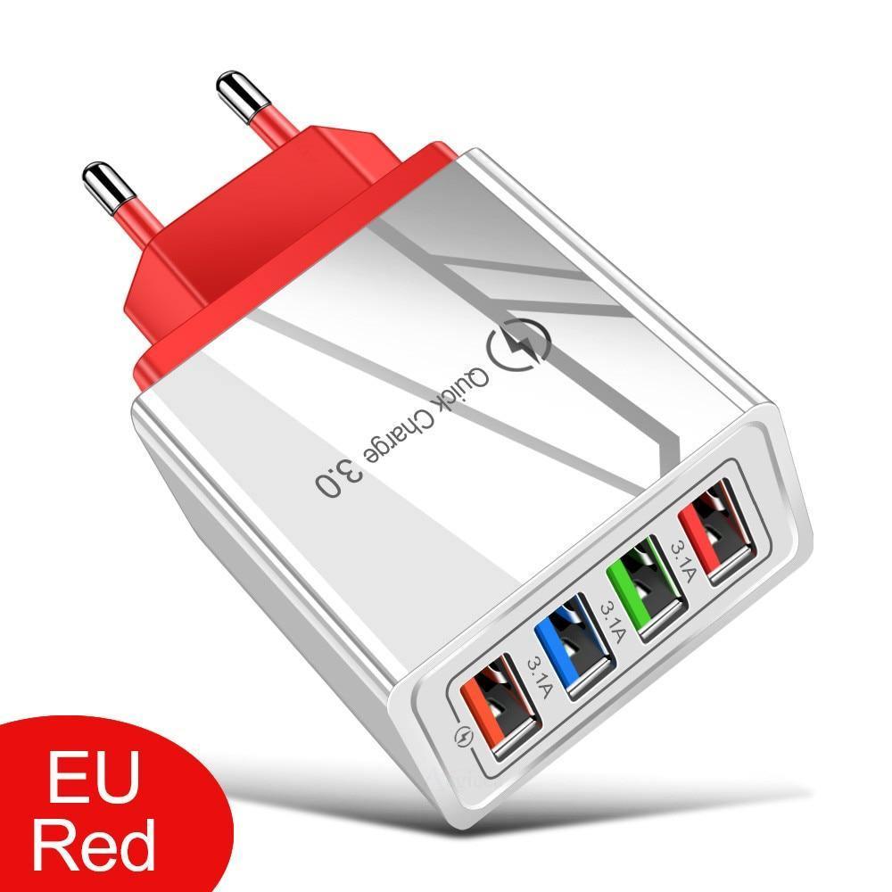 Stevvex EU/US plug USB charger with Quick Charge 3.0 for phones and tablets, portable wall adapter for fast charging.