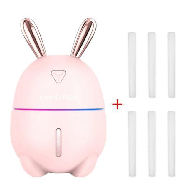 Stevvex 300ML mini air humidifier with cute rabbit design, colorful night light, USB aroma diffuser, mist maker for car and office