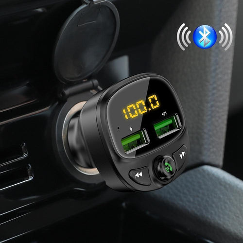 Stevvex 3.0 Car USB Charger with FM Transmitter, Bluetooth Car Kit, LED MP3 Player, fast charging for phones and devices.