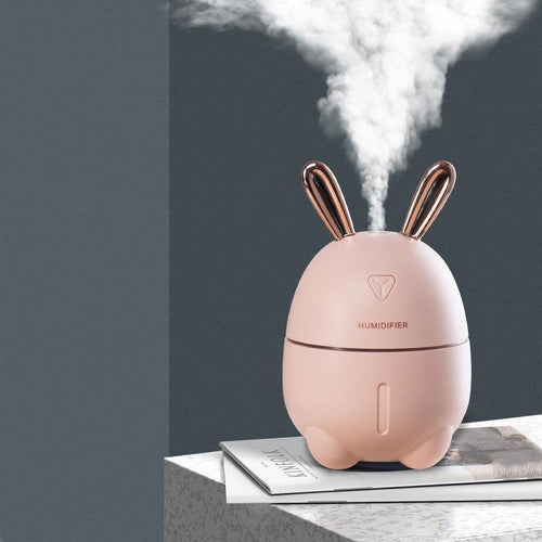 Stevvex 300ML mini air humidifier with a cute rabbit design, USB aroma diffuser, colorful night light, for car and office use