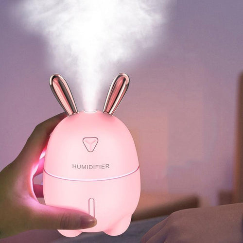 Stevvex 300ML mini air humidifier with cute rabbit design, USB aroma diffuser, colorful night light, mist maker for car or office