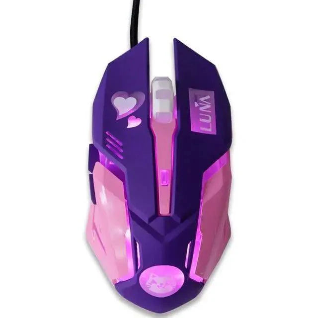 Pink Stevvex gaming USB wired mouse with 2400 DPI, colorful design, silent click, ideal for girls and PC gaming.