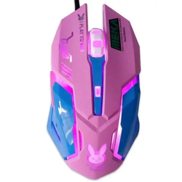 Pink Stevvex gaming USB wired mouse with 2400 DPI, colorful design, silent buttons, suitable for girls and PC use.