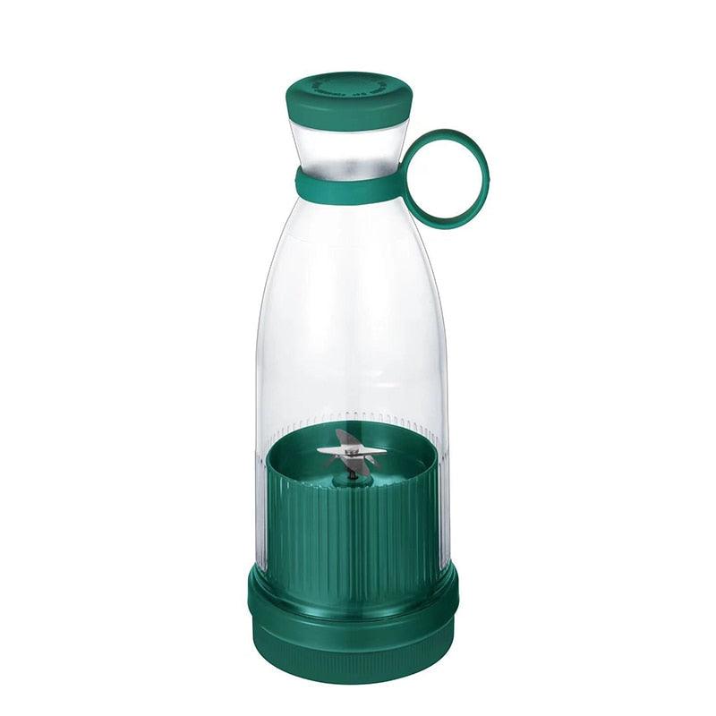 Stevvex portable electric blender with glass bottle, showing fresh strawberries and citrus fruits for making smoothies and juices.