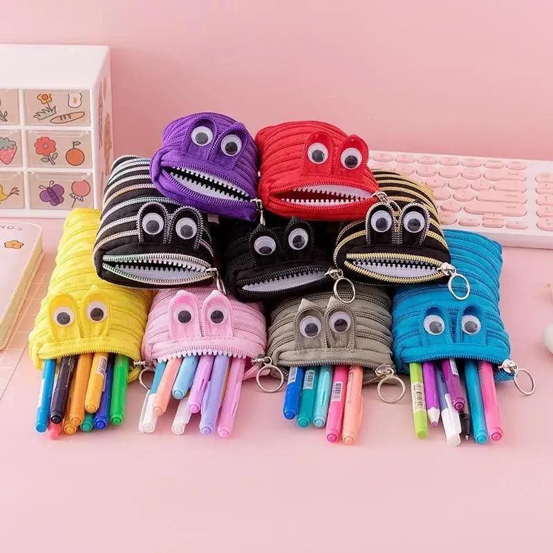 Colorful zipper pencil case by Stevvex, vintage stationery pouch for students and office use, featuring a fun zipper design.