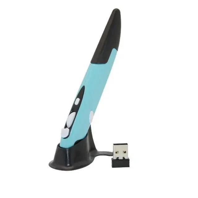 Stevvex wireless pen-shaped vertical optical mouse with adjustable DPI, USB connection, designed for laptops, modern and stylish.