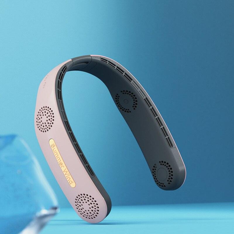 Stevvex neck fan with bladeless design, portable USB rechargeable wearable ventilator, black, with adjustable strap for outdoor cooling.