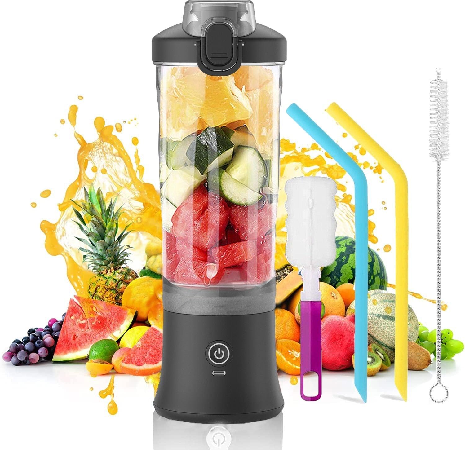 Stevvex portable 600ml electric blender with colorful cup, USB rechargeable, suitable for smoothies, fruit mixes, and milkshakes.