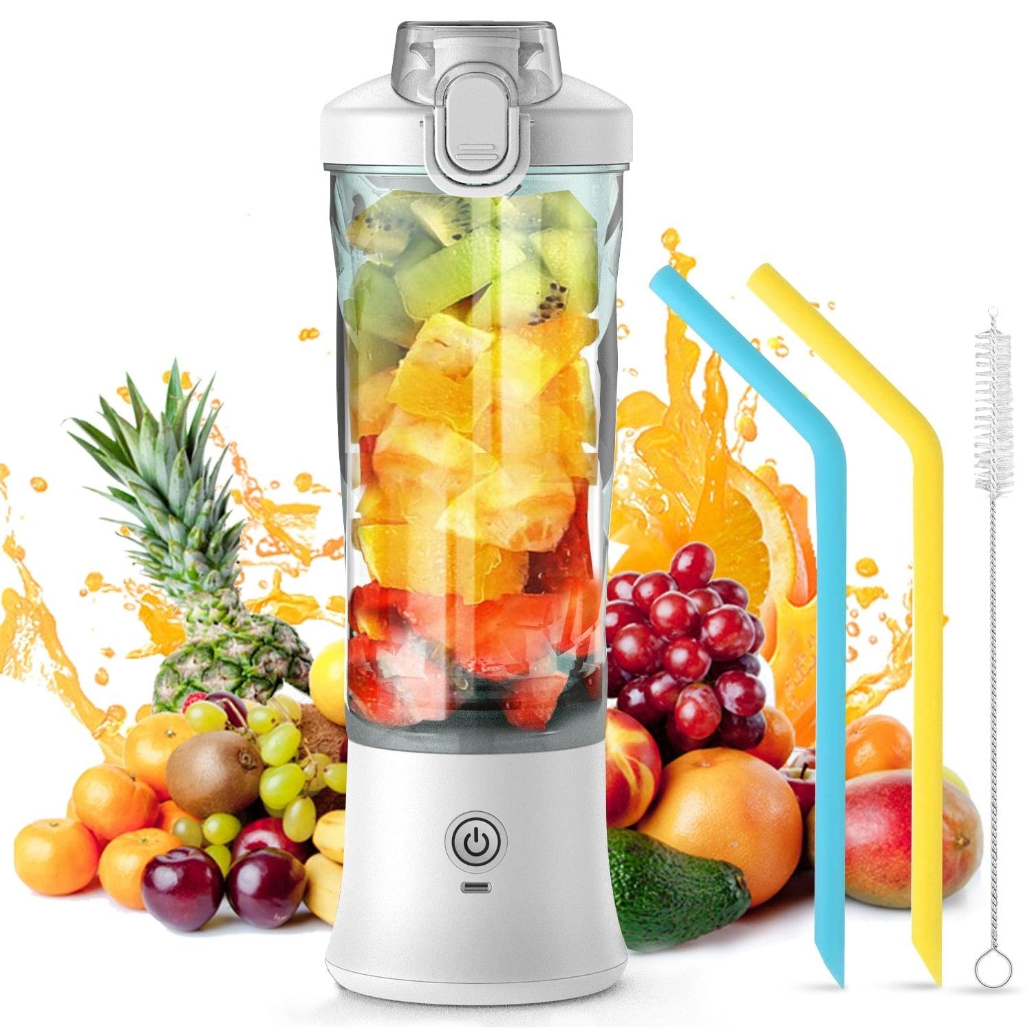 Stevvex portable 600ml electric blender with colorful cup, USB rechargeable mini juicer for smoothies, milkshakes, and fruit mixing.