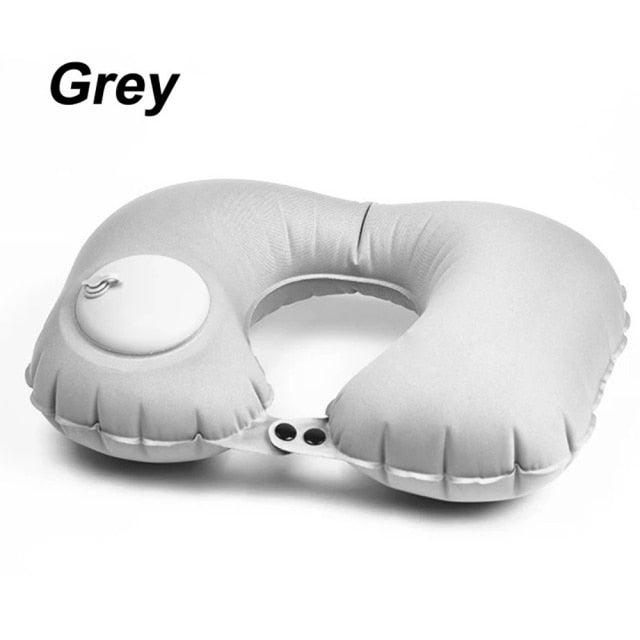 Stevvex portable U-shape inflatable travel pillow with neck support, air cushion for car travel, office naps, and ergonomic comfort.