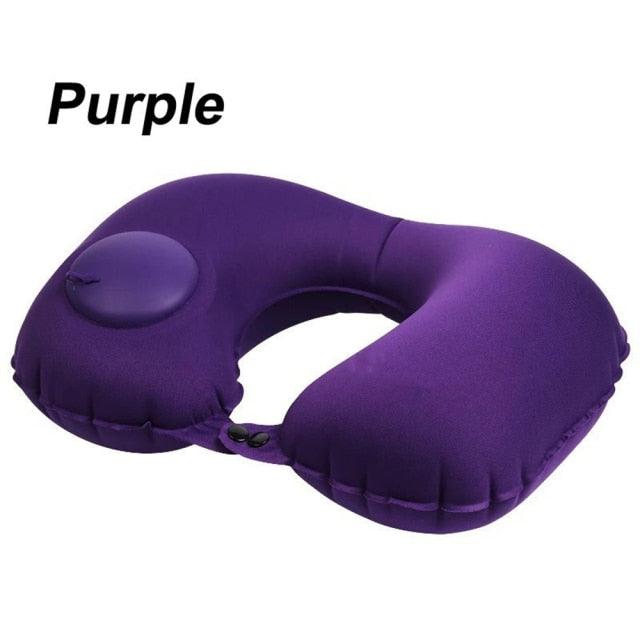 Stevvex portable U-shape inflatable travel pillow with neck support, car headrest, and ergonomic design for travel comfort.