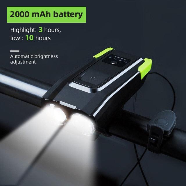 Stevvex 4000mAh USB rechargeable bicycle front light set with horn, 800 lumens LED headlight for bike safety and visibility