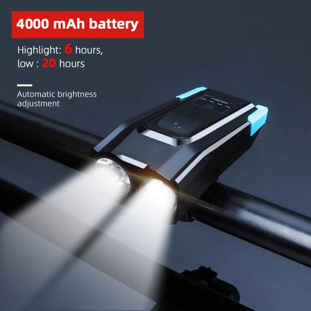 Stevvex 4000mAh USB rechargeable bicycle front light set with horn, 800 lumen LED headlight, and bright bike light for night riding