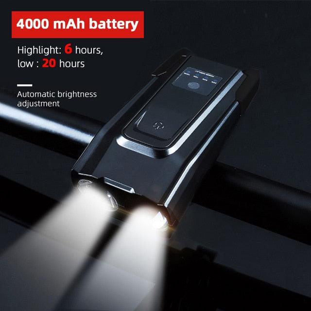 Stevvex 4000mAh USB rechargeable bicycle front light set with horn, 800 lumens LED headlight for bright bike visibility