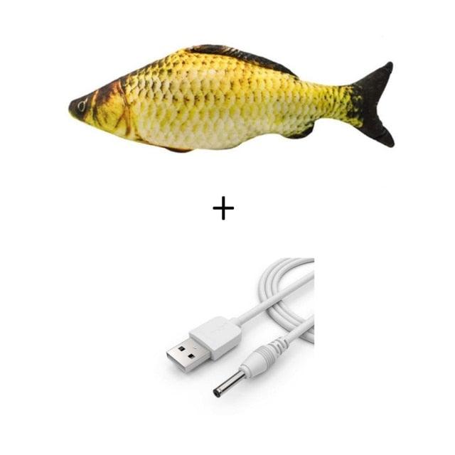 Stevvex electric 3D fish cat toy with realistic plush fish design, USB charging, moving and wagging for interactive feline play.
