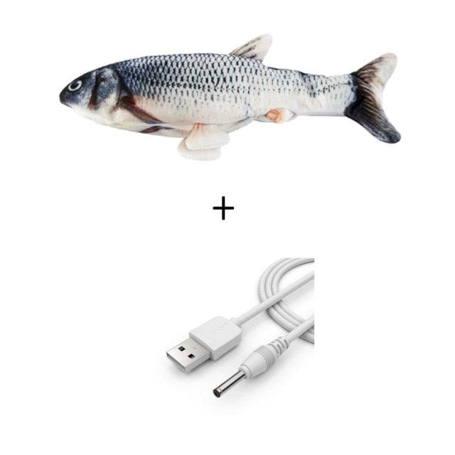 Stevvex electric 3D fish cat toy with plush, moving fish simulation, USB charging, interactive catnip toy for feline exercise and fun.
