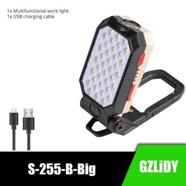 Stevvex rechargeable USB LED portable charger with digital display, waterproof flashlight, COB work light, suitable for outdoor camping and repairs.