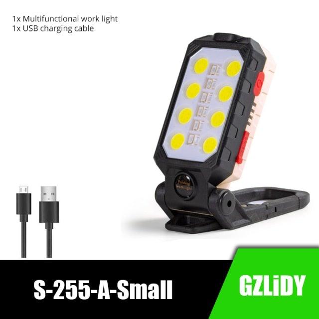 Stevvex rechargeable USB LED portable charger with LCD display, waterproof flashlight, COB work light, suitable for outdoor camping and repairs.