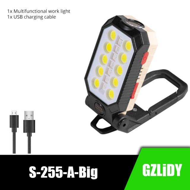Stevvex rechargeable USB LED portable charger with LCD display, waterproof flashlight, and COB work light for outdoor camping and repairs.