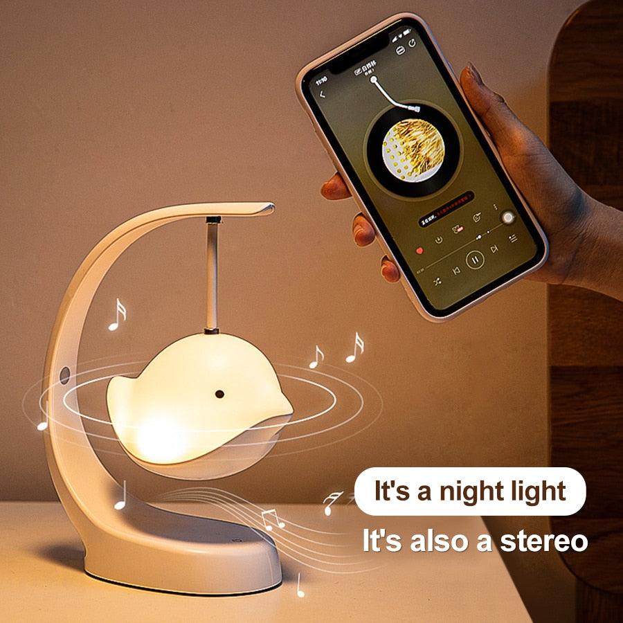 Stevvex Bluetooth music LED night light with colorful speaker, touch control, rechargeable table lamp for bedroom decor and study.