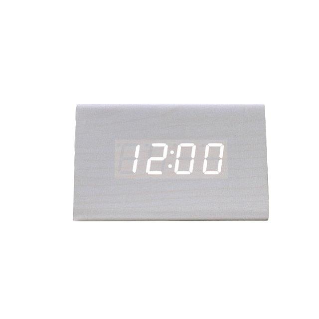 Stevvex wooden digital alarm clock with LED display, wireless charging, three alarms, and voice control for bedroom or office use.