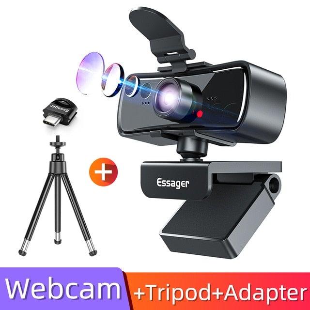 Stevvex 2K Full HD webcam with microphone, autofocus, USB connection, suitable for PC, laptop, video conferencing, and gaming.